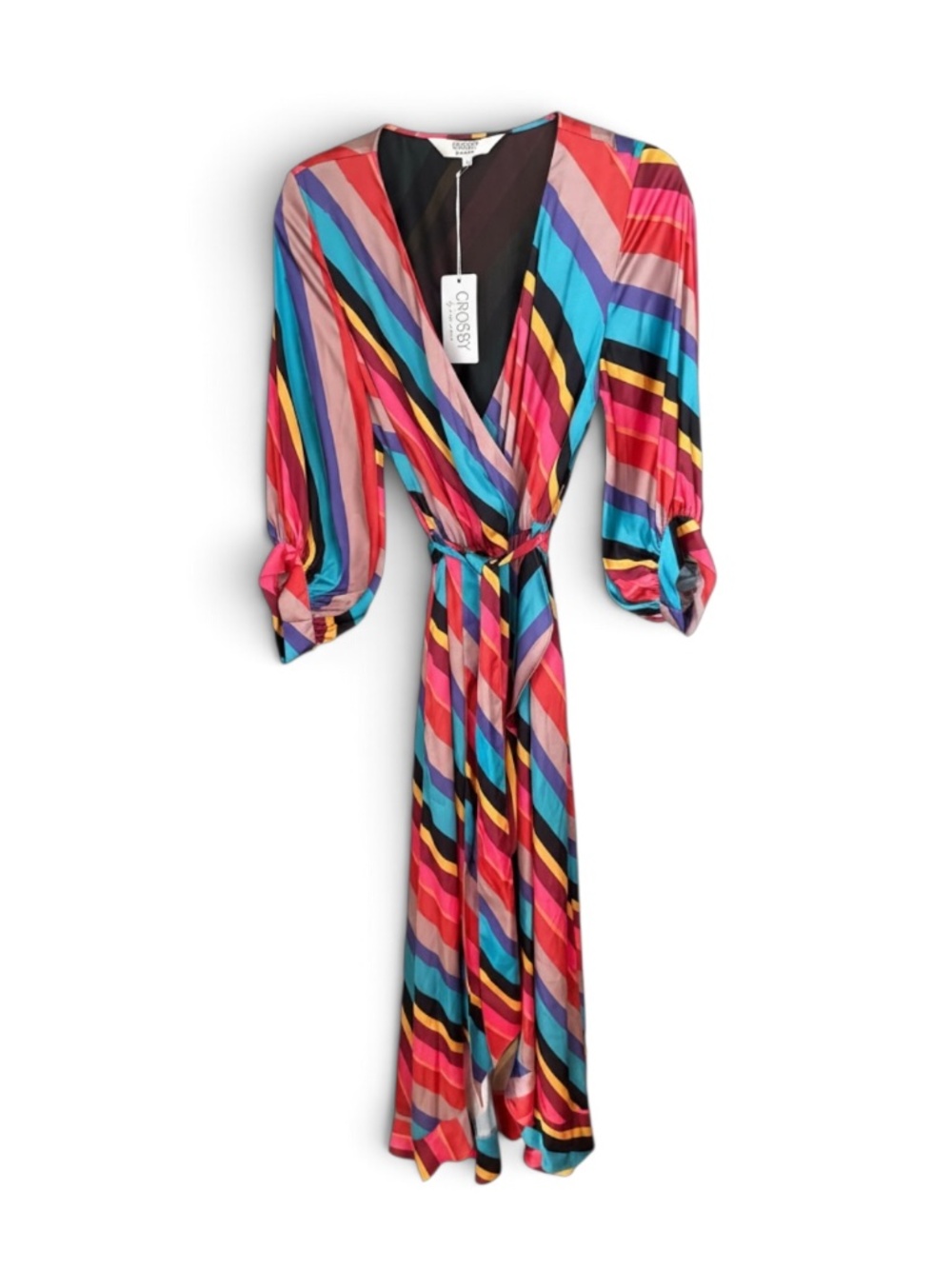 NWT CROSBY by Mollie Burch Young Wrap Maxi Dress | Disco Stripe | Size 6